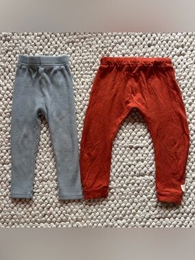 Kids bundle Cozy Ribbed Blue Leggings & Rust Jogger Pants Set
